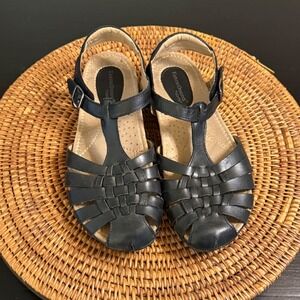 Earth Origins Teagan Womens Black Leather Fisherman Sandals Comfort Flat 8M
